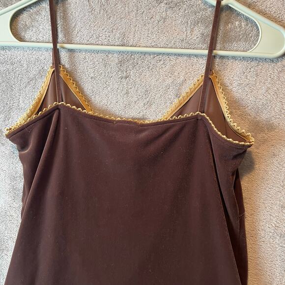 Y2K Velvet Brown Lace Trim Tank Top With Bow Women's Size Small Baby Doll Tank - Picture 6 of 6